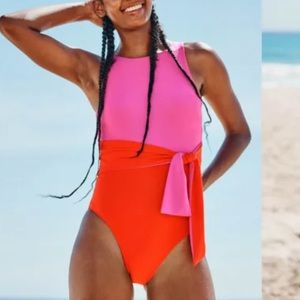 Summersalt Tie Belted Cove Orange Pink One Piece Swim Suit Bathing Suit 6